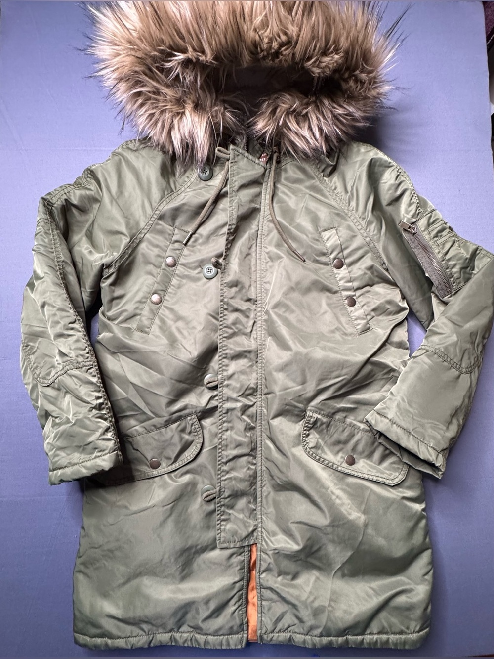 American Eagle Women’s Hooded Satin Parka Green Small